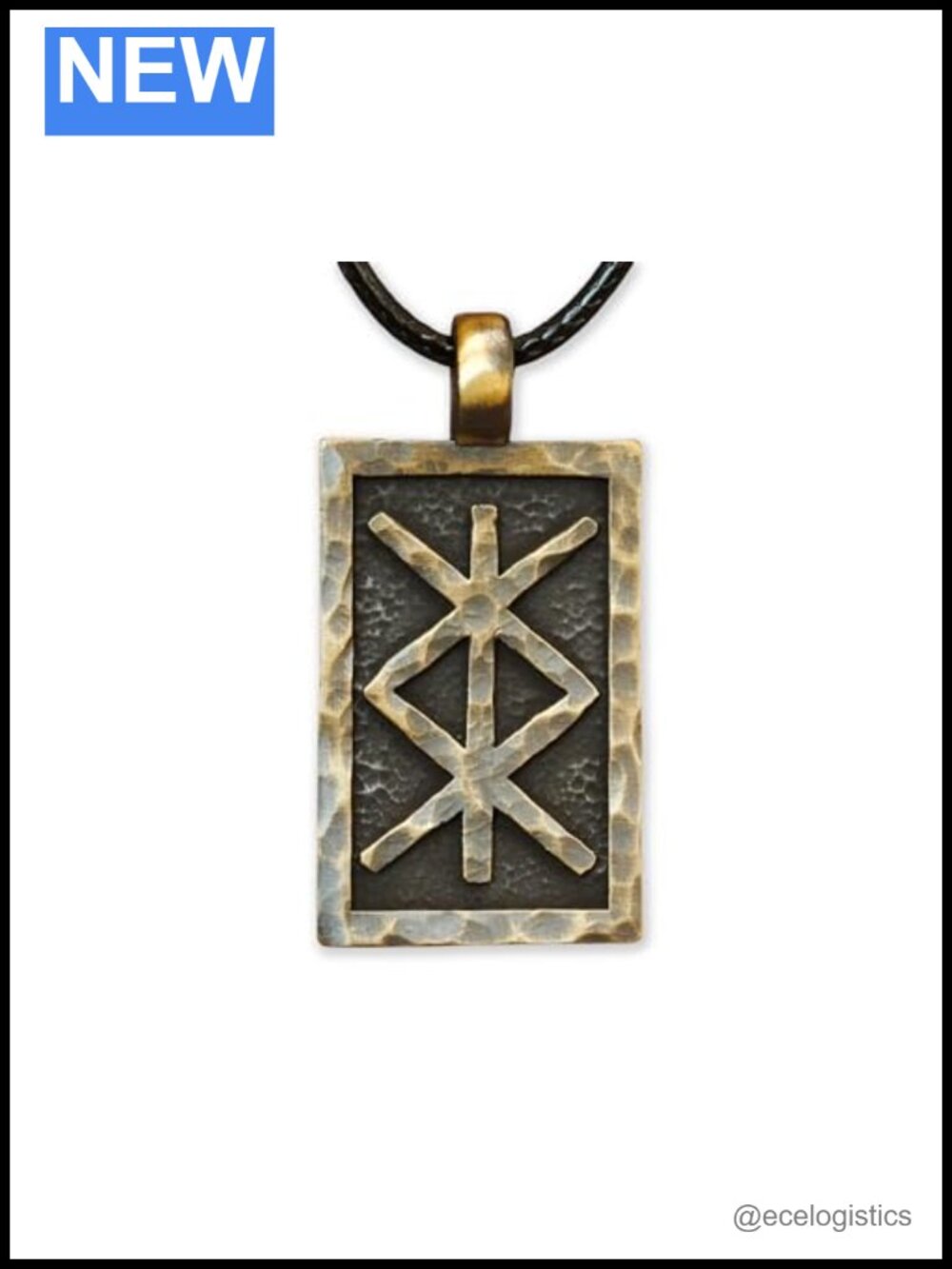Handmade Brass Bind Rune Futhark Pendant Necklace Adjustable String